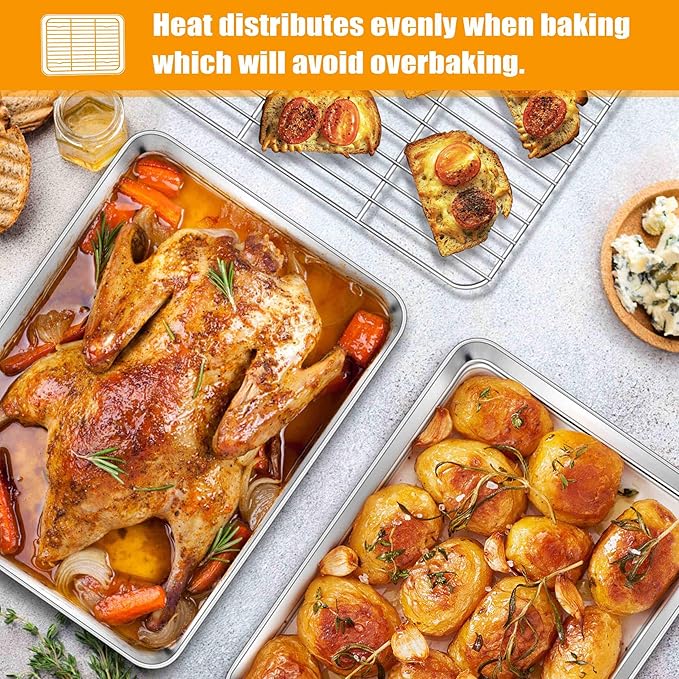 Homikit Baking Sheet with Wire Rack, 16" x 12" Stainless Steel Cookie Sheets for Baking, Thick Metal Baking Tray Jelly Roll Pan with Cooling Rack for Oven Roasting, Nonstick & Dishwasher Safe