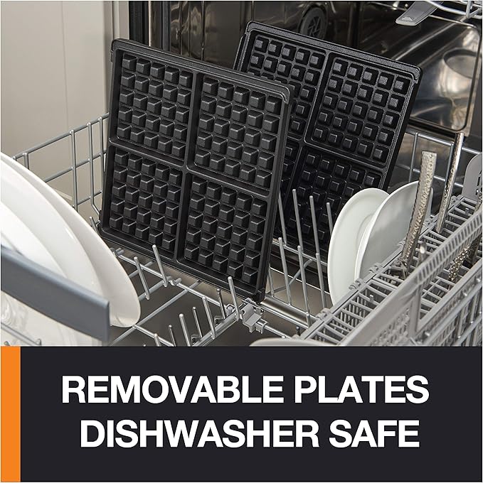 KRUPS 4-Slice Belgian Waffle Maker: Stainless Steel, 5 Browning Levels, Audible Ready Beep, Removable Plates, 1200W, Silver/Black - Perfect for Family Breakfasts