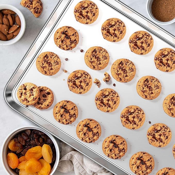 Homikit 1 Pack Baking Sheet, 18 x 13 Inches Stainless Steel Large Cookie Pan, Heavy Duty Metal Half Sheet Tray for Oven Baking Roasting Cooking, Rustproof & Nonstick, Dishwasher Safe
