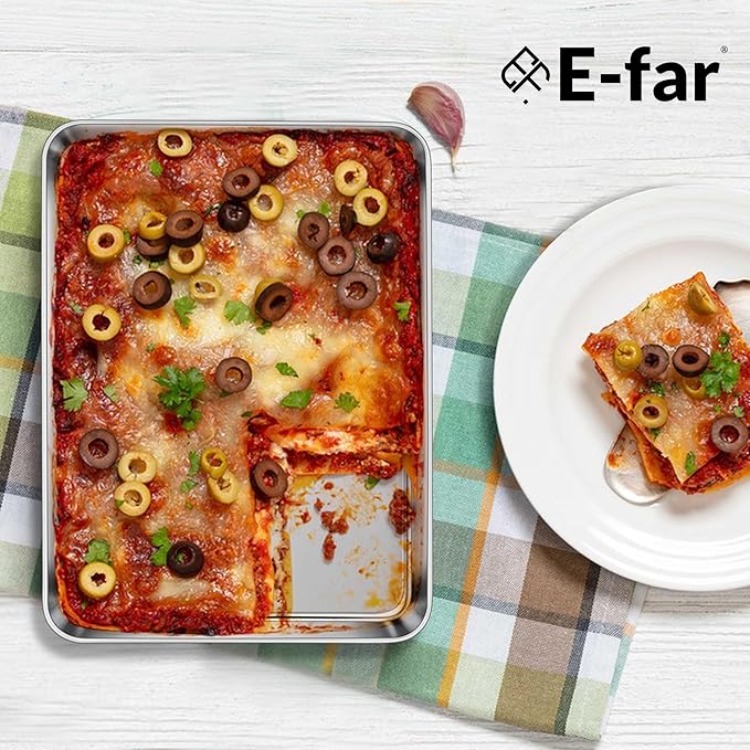 E-far Toaster Oven Tray, 10.5”x8.3” Stainless Steel Small Baking Cookie Sheet, Compact Non-toxic Metal Baking Pan for Cake, Healthy & Rust Free, Mirror Finish & Dishwasher Safe, 1 Pack