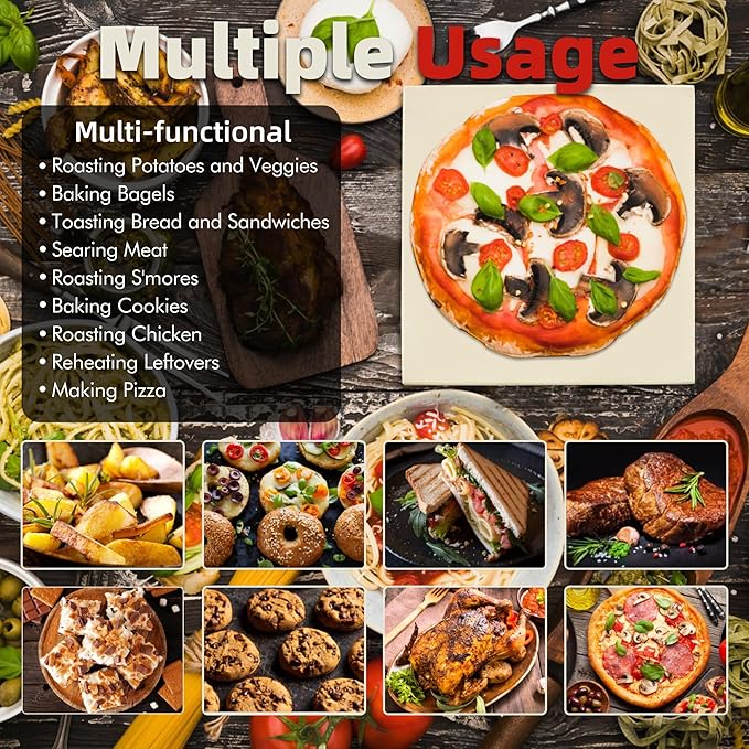 12" Square Pizza Stone, Heavy Duty Cordierite Pizza Pan for Grilling & Pizza Oven, High Temperature Resistant Baking Stone for Pizza, Bread, Meat