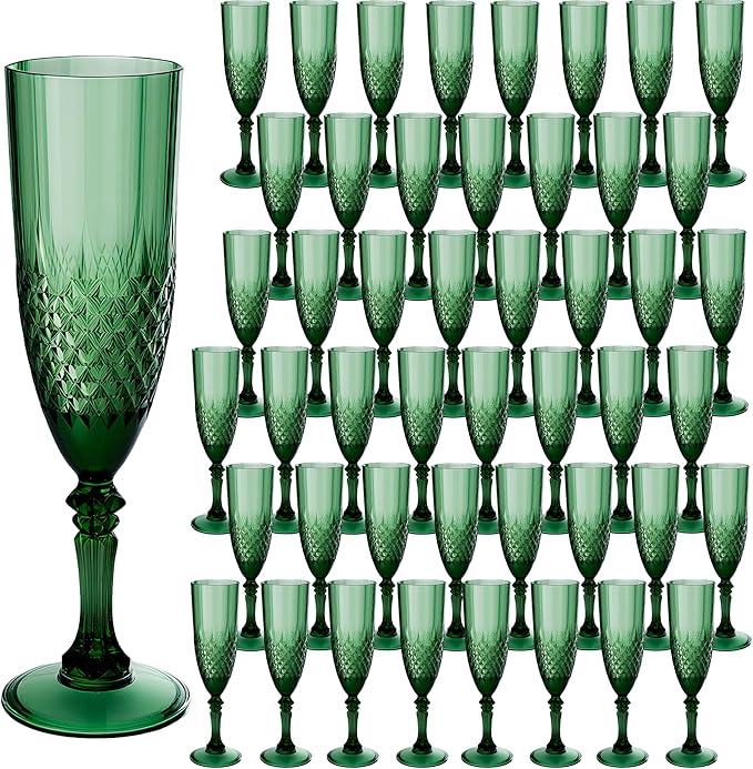 Plastic Champagne Flutes, 48PCS Dark Green Plastic Wine Glasses Goblets Reusable Champagne Flute for Christmas, Weddings, Bachelor Parties, Toasting, and Events(48, Dark Green)