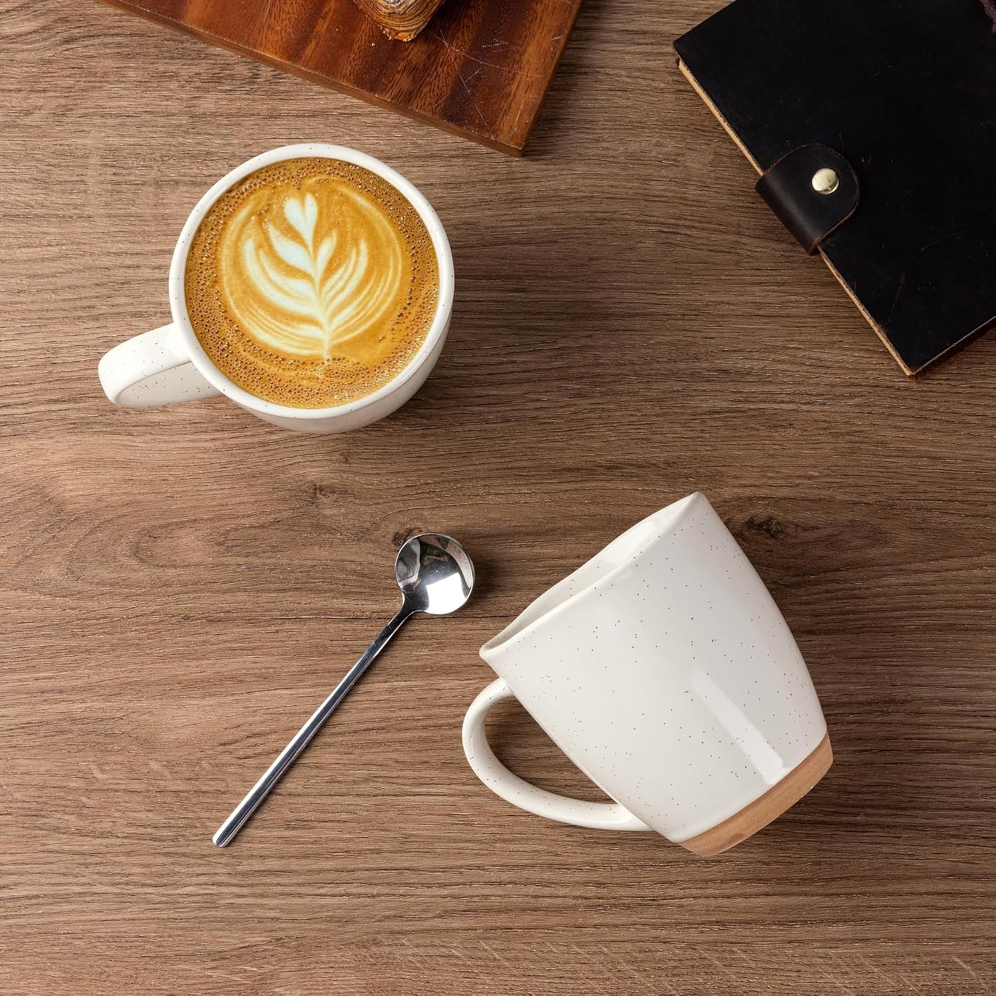 AmorArc 12oz Ceramic Coffee Mugs set of 6, Stylish Coffee Mugs with Rustic Terracotta Underside for Latte/Cappuccino/Milk/Cocoa, Dishwasher&Microwave Safe, Light Beige