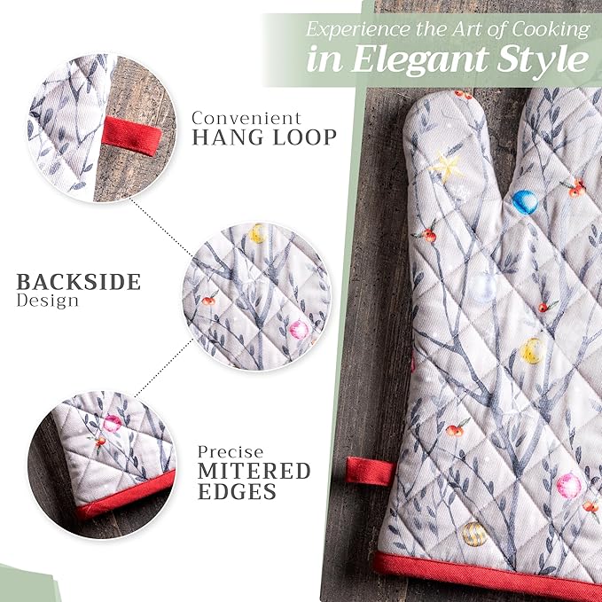 Maison d' Hermine Oven Gloves 100% Cotton Oven Mitt 7" x 13" with Loop Heat Resistant, BBQ, Cooking Gloves, Baking, Grilling, Kitchen, Handling Hot Pans (Pack of 1, Fairy Christmas)