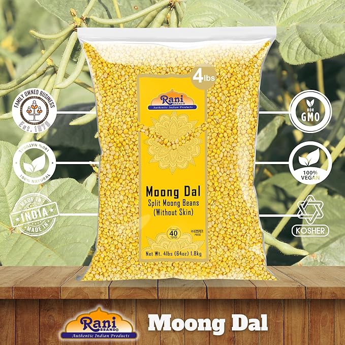 Rani Moong Dal (Split Mung Beans Without Skin) Lentils Indian 64oz (4lbs) 1.81kg Bulk ~ All Natural | Gluten Friendly | Non-GMO | Kosher | Vegan | Indian Origin