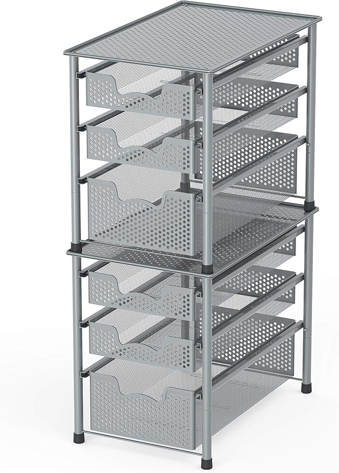 Simple Houseware Stackable 3 Tier Sliding Basket Organizer Drawer, Silver