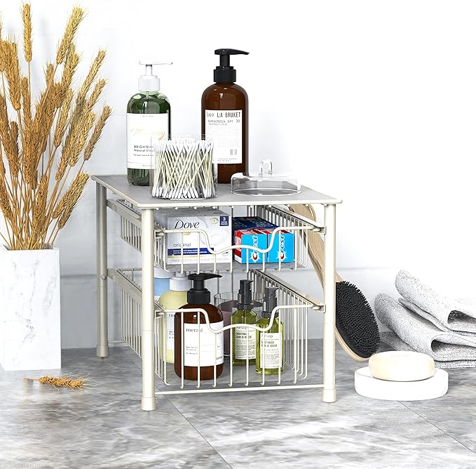 Simple Houseware Stackable 2 Tier Basket Drawer, White