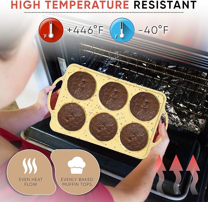 Jumbo Top Silicone Muffin Pans for Baking- 2 PACK Silicone Jumbo Muffin Pan 6 Cup -Baking Cupcake Pans, Make Perfect Muffin Top Pans Non Stick, Drop Cookies or Whoopie Pie Shells - CONFETTI