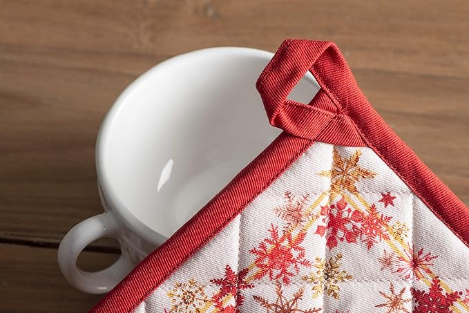 Maison d' Hermine 100% Cotton Oven Mitt & Pot Holder Set (7.5"x13" & 8"x8") Heat Resistant BBQ Cooking Gloves with Loop, Baking, Grilling, Kitchen, Handling Hot Pans (Crystal Star)