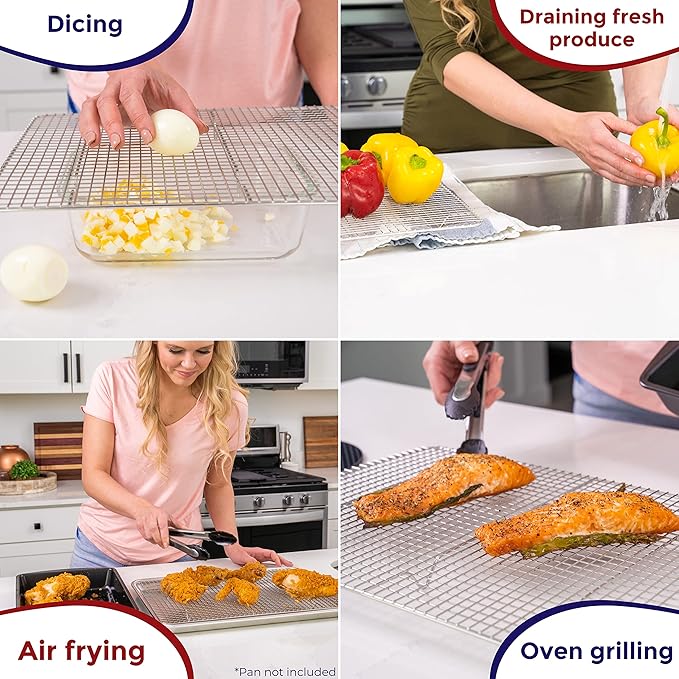 KITCHENATICS Heavy Duty Small Oven Cooling Racks for Cooking, Baking, Roasting and Grilling, Oven Safe Stainless Steel Wire Racks, Cookie Cooling Racks fit Quarter Sheet Pan, 8.5" x 12" IN, Set of 2