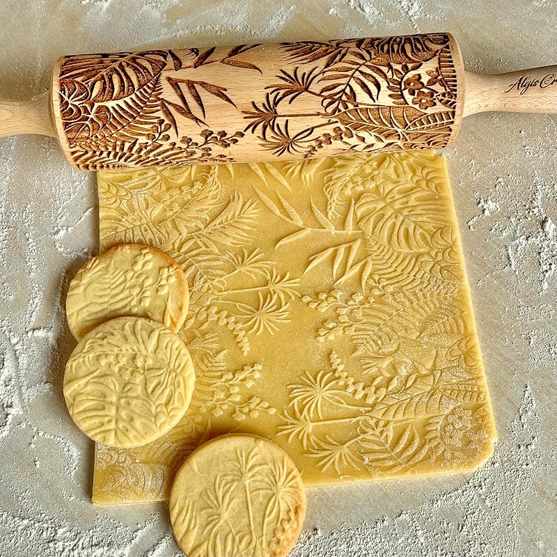 Embossing Rolling Pin JUNGLE. Dough and Clay Roller for Embossed Cookies and Pottery. Cookie and Ceramic Stamp. Backing Gifts for Women by Algis Crafts