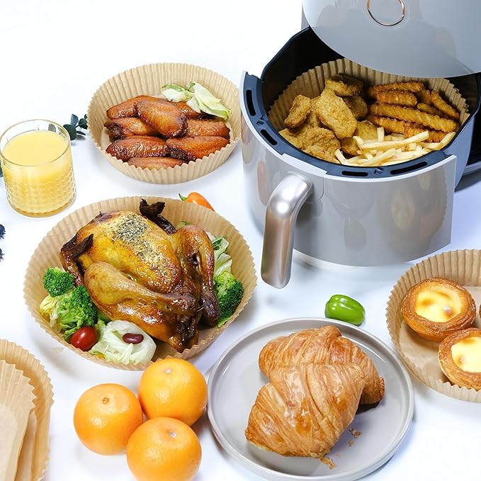 Air Fryer Disposable Paper Liners 50pcs 7.9 inch Square Parchment Paper Liner for Baking Roasting With Handle Fit 5-8 QT