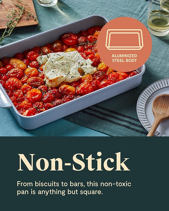 Caraway Non-Stick Ceramic 9”x13” Rectangle Pan Duo - Naturally Slick Ceramic Coating - Non-Toxic, PTFE & PFOA Free - Perfect for Brownies, Lasagnas, and More - Gray