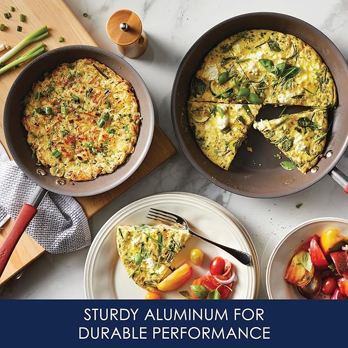 Rachael Ray Cucina Nonstick Frying Pan Set / Fry Pan Set / Skillet Set - 9.25 and 11 Inch, Cranberry Red