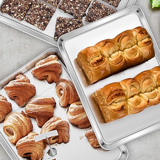 Homikit Baking Cookie Sheet Set of 2, Stainless Steel Cooking Sheets Pan Tray for Oven, 20 x 14 Large Metal Half Sheet for Cooking Baking, Rustproof & Heavy Duty, Mirror Finish & Dishwasher Safe