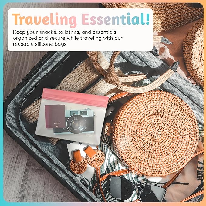 Reusable Silicone Food Storage Bags 8-Pack – BPA-Free Freezer & Dishwasher Safe, Leakproof Stand-Up Snack Bags 2 Gl + 2 L, 4 M– Eco-Friendly Airtight Ziplock Bags for Kitchen & Travel(Multicolor)