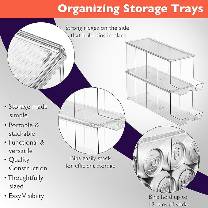 ClearSpace Soda Can Organizer & Soda Can Dispenser for Refrigerator - Fridge Organizer & Stackable Drink Organizer for Fridge or Refrigerator - Holds 12 Cans Each, BPA Free - 2 Pack