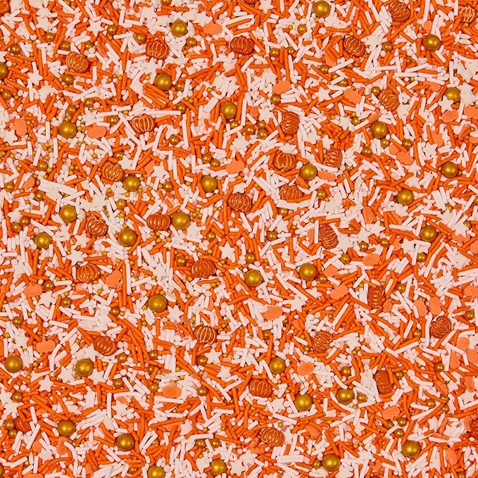 Fancy Sprinkles Limited Edition Fall and Halloween Harvest Glow Crunchy Sprinkles in White and Orange with Candy Pumpkin Pieces (0.5c)