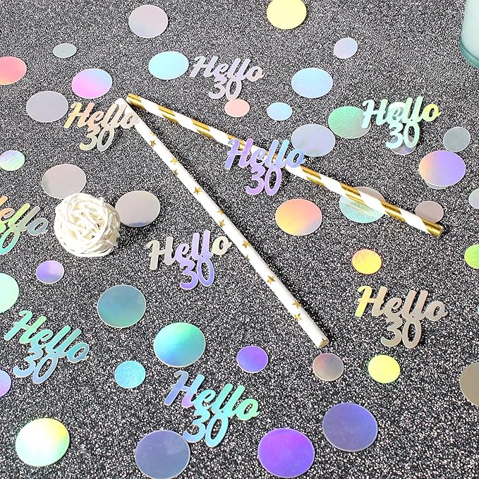 Hello 30 Birthday Confetti for Tables Iridescent Circle Dots Happy 30th Birthday Party Decorations for Her Women Thirty Years Old Birthday Table Scatters Confetti Decor Supplies 300PC