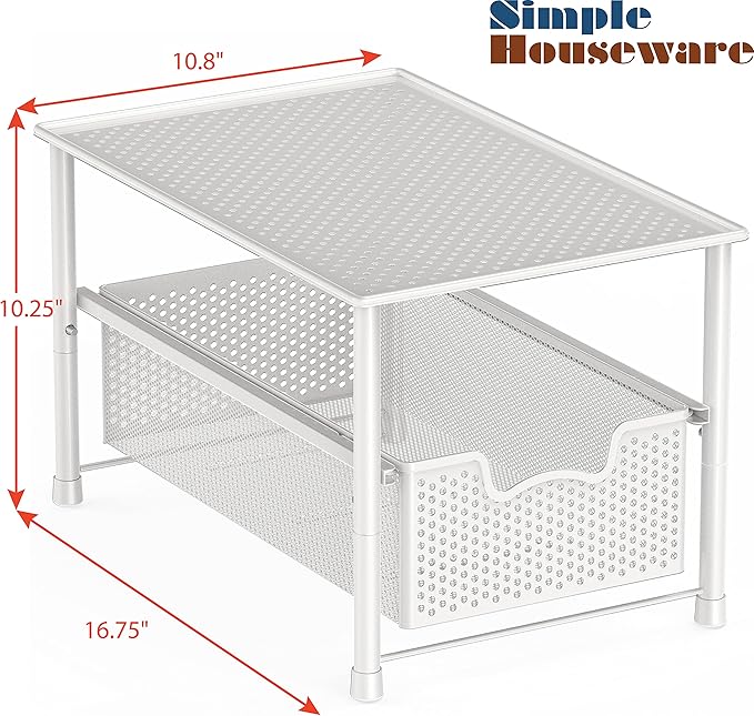 Simple Houseware Stackable Under Sink Cabinet Sliding Basket Organizer Drawer, White