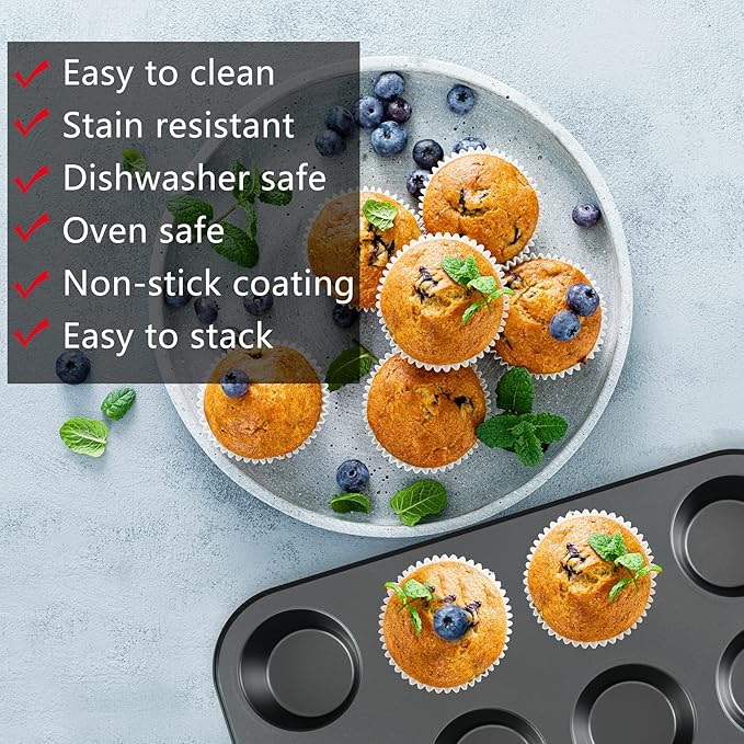 Kitchen 5-Piece Nonstick Bakeware Set - Round/Square Cake Pans, Muffin Pan, Loaf Pan, Roast Pan & Baking Sheets