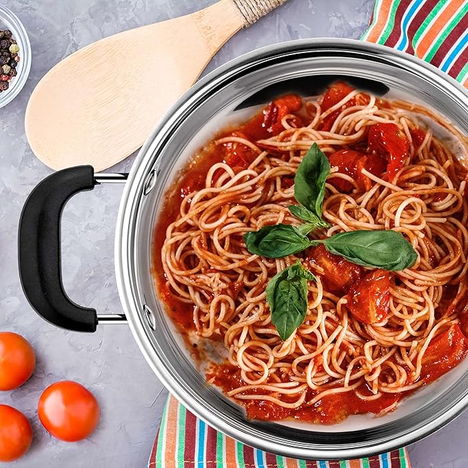 LIANYU 6QT Stock Pot with Lid, Stainless Steel Soup Pasta Pot for Home Kitchen Restaurant, Stockpot for Strew Simmer Boiling, Heat-proof Handle, Dishwasher Safe