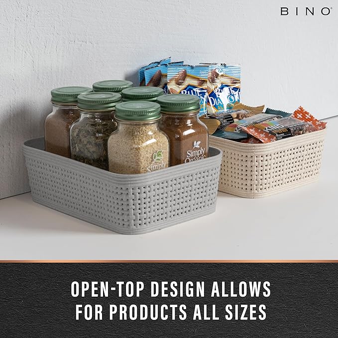 BINO | Woven Plastic Basket | XS (Natural), 5-Pack | THE JUTE COLLECTION | Home Organization, Space - Saving Storage, Stylish Design | Jute Basket | Plastic Storage Basket