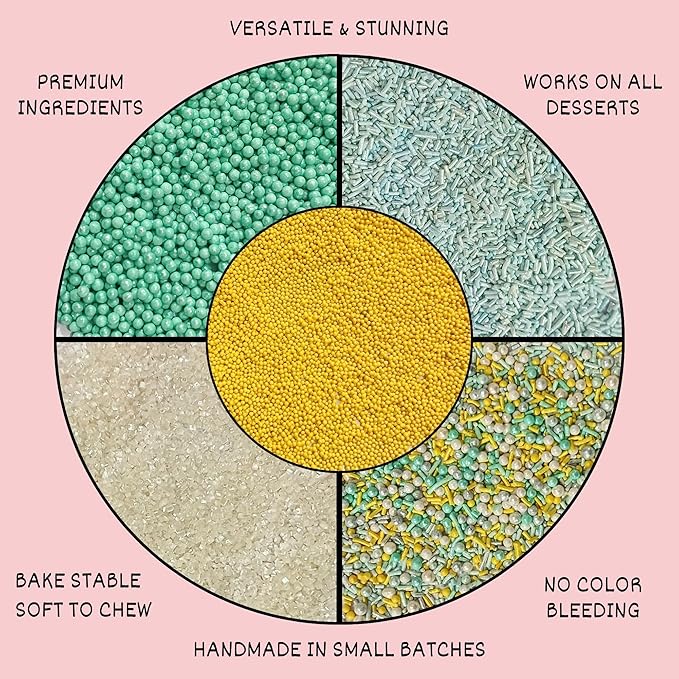 Confect Cake Sprinkles Mix Pack of 5 – Sky Blue, Yellow & White – Pearl Dragees, Jimmies, Sparkling Sugar – Baking Decorations for Cakes, Cupcakes, Cookies & Desserts- Vegan, Gluten-Free, Nut-Free, Soy-Free, Dairy-Free, Palm Oil-Free- 5 Oz