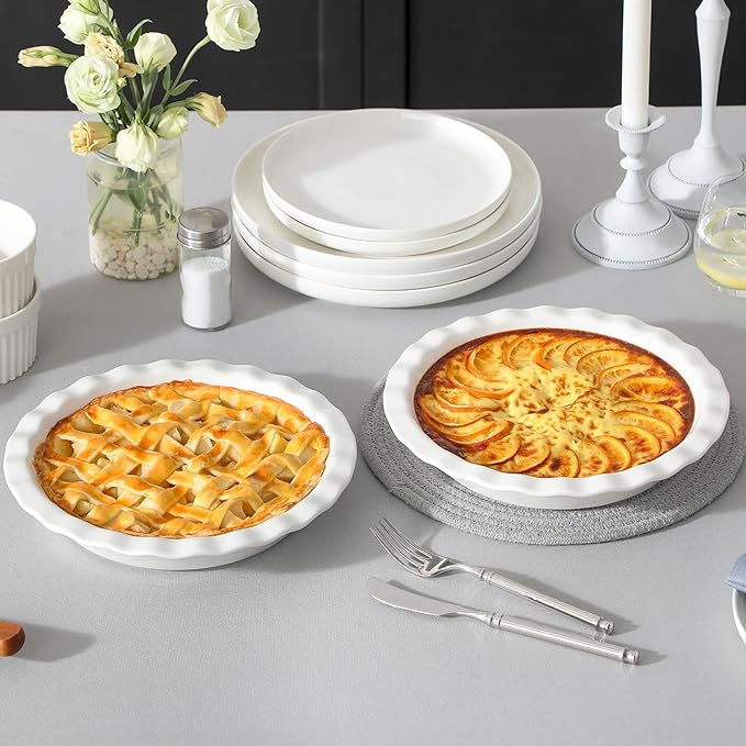 MALACASA Ceramic Pie Pan, Pie Pan for Baking 9 Inch, 40 OZ Pie Plate Round Pie Dish for Baking Fluted Pie Dish Baking Pan, Non Stick Deep Pie Dishes for Quiche, Apple Pies, Pot Pies, Tart, etc.