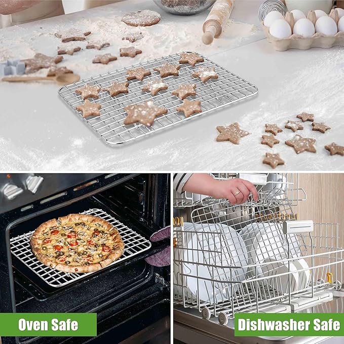 Homikit 2 Pack Cooling Rack Set, 9.75" x 7.5" Stainless Steel Baking Rack for Bacon Bread Pizza, Thick Metal Wire Oven Racks for Cooking Fit Small Toaster Oven Pan, Rust Free & Dishwasher Safe