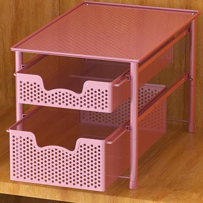 Simple Houseware Stackable 2 Tier Sliding Basket Organizer Drawer, Pink
