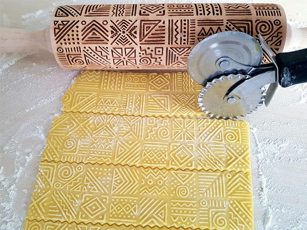 AFRICA Embossing Rolling Pin Dogh Roller with Tribal Pattern for Embossed Cookies and Pottery by Algis Crafts