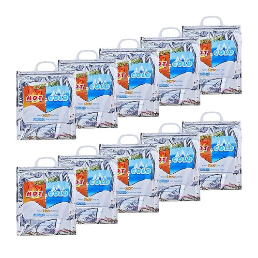 Superio Hot and Cold Insulated Bags for Food Delivery, Grocery Shopping Bags, Food Storage for Hot and Frozen Food for Travel, Disposable Cooler Bag, Reinforced Thermal Lunch Bag (10, 12"x13.5")