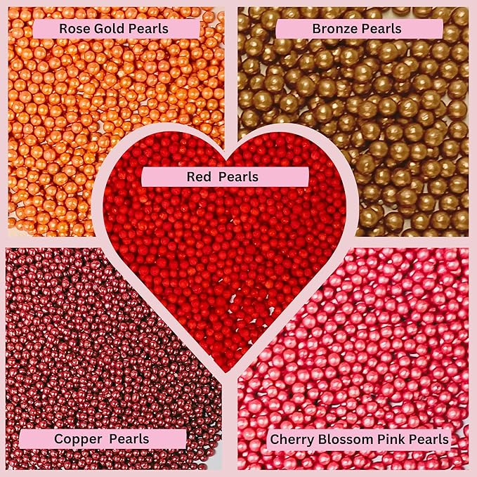 Confect Pearl Sprinkles | Edible Disco Ball Sprinkles for Cakes & Cupcakes Decoration | Pack of 5 Mix Bright Orange, Copper, Pink, Red & Bronze Dragees - Carnival |Vegan, Gluten-Free, Nut-Free, Soy-Free, Dairy-Free, Palm Oil-Free- 5 Oz