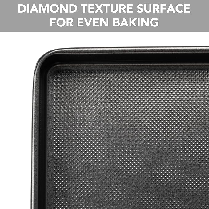 Tiawudi Baking Sheet Pan Set, 0.8mm Thick Heavy Duty Cookie Sheet with Diamond Texture Pattern, Nonstick Baking Tray for Oven, Carbon Steel Half, Jerry Roll Pan, Set of 3