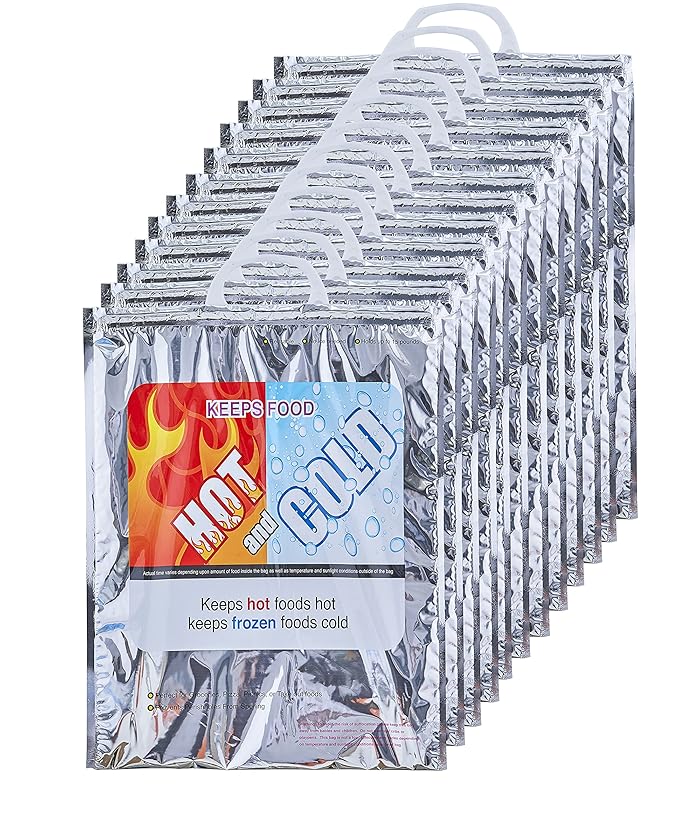 Superio Hot and Cold Insulated Bags for Food Delivery, Grocery Shopping Bags, Food Storage for Hot and Frozen Food for Travel, Disposable Cooler Bag, Reinforced Thermal Lunch Bag (12, 13.5"x17.5")