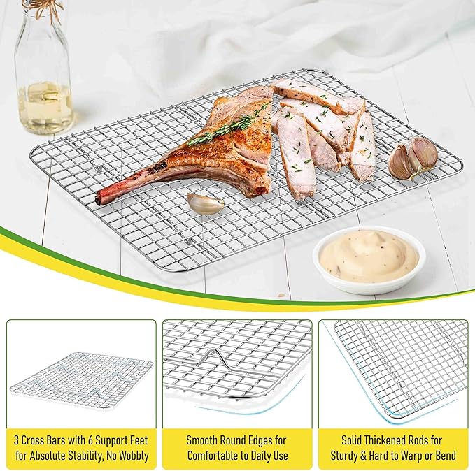 Homikit 2 Pack Cooling Racks, 16.5 x 11.5 Inch Stainless Steel Large Baking Rack Set for Cooking Roasting Grilling, Bacon Bread Pizza Oven Wire Racks Fit 18x13 Half Sheet, Heavy Duty & Dishwasher Safe