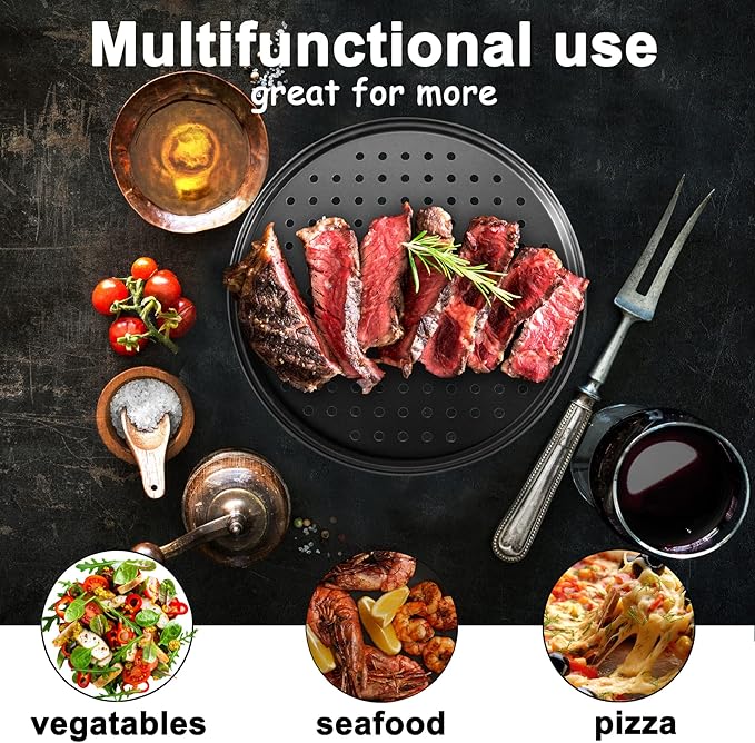 Pizza Steel Pan for Oven, Pizza Crisper Pan with Holes 12 Inch, Nonstick Round Pizza Baking Sheet Oven Tray, Perforated Carbon Steel Pizza Bakeware For Home Restaurant Kitchen Baking