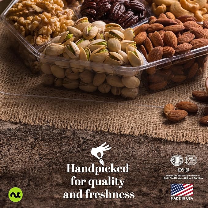 NUT CRAVINGS - Mixed Nuts Gift Basket in Green Gold Box (7 Assortments, 1 LB) Food Arrangement, Healthy Snack Care Package, Food Assortments