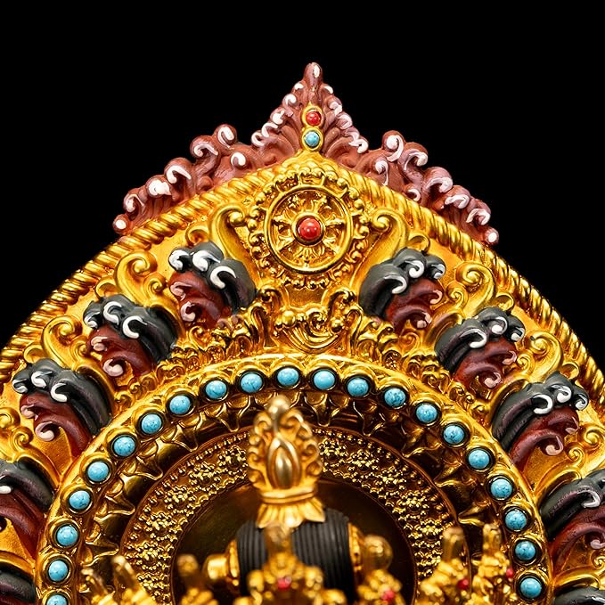 Green Tara Buddha Statue for Zen Decor Indoor, Tibetan Buddhism Handmade Copper Sculpture, Hand-Painted Colored Buddhist Budda, 10.62"