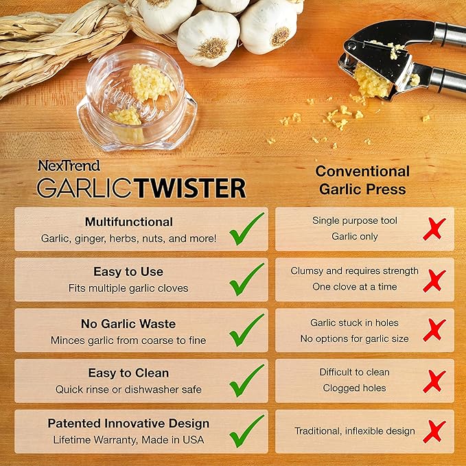 Nextrend Garlic Twister 4th Generation - 3-5 Clove Capacity, Dishwasher-safe, BPA-Free (Green)