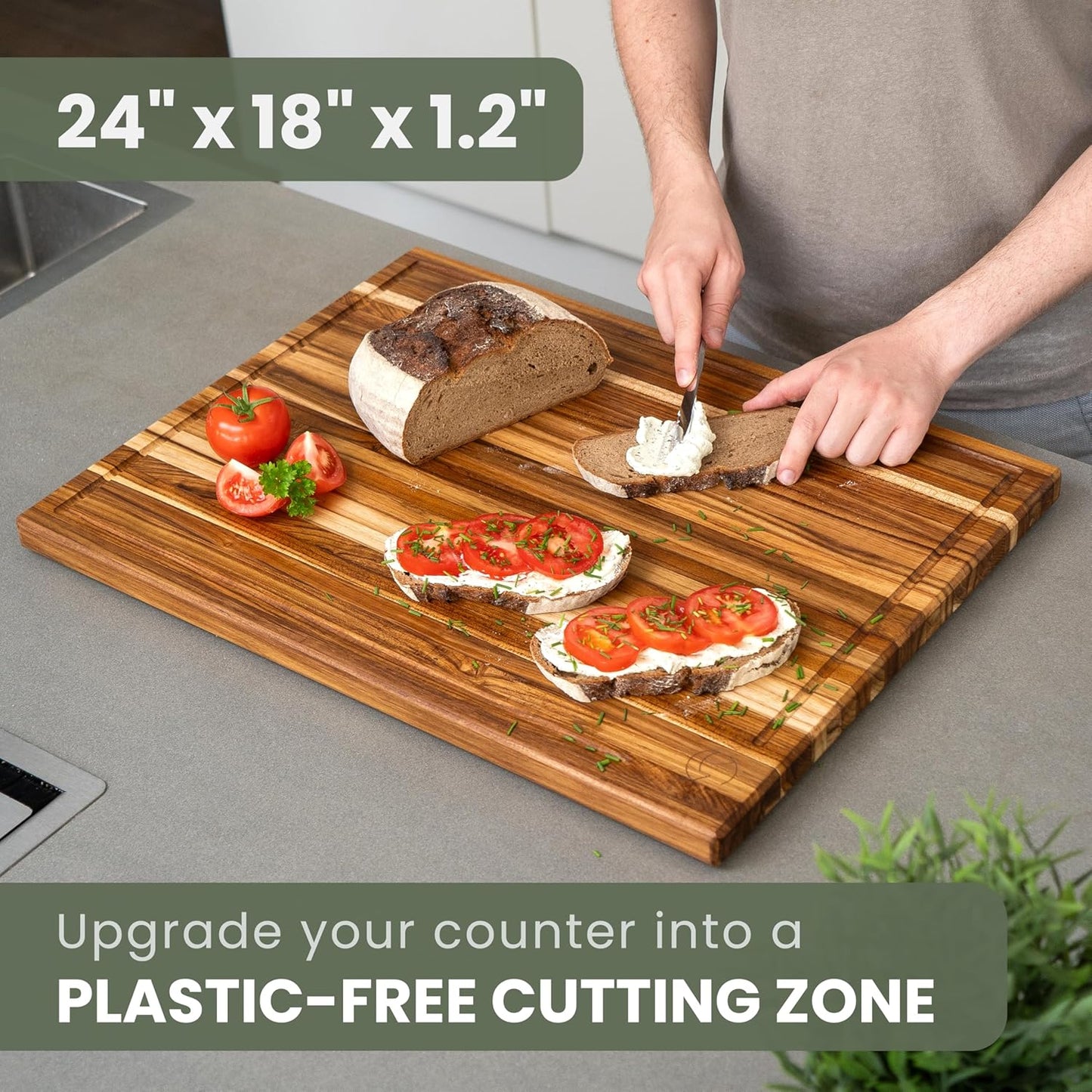 WALDWERK Large Teak Wood Cutting Board (24 x 18 x 1,2") - Solid Wood Cutting Board - Extra Large Teak Wood Chopping Board - Wooden Butcher Block for Kitchen