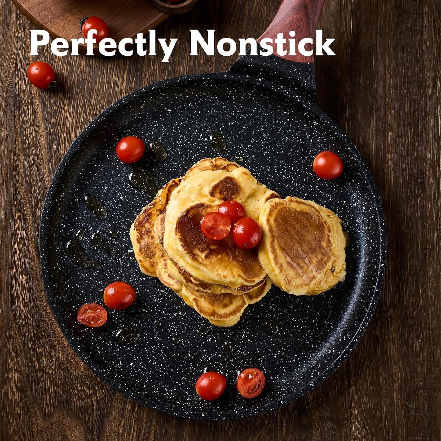 Crepe Pan,10 in Nonstick Crepe Pan, Granite Flat Skillet,non stick Dosa Tawa Comales Para Tortillas Pancake Pan,Dishwasher and Oven Safe Cookware,Induction Compatible, PFOA Free