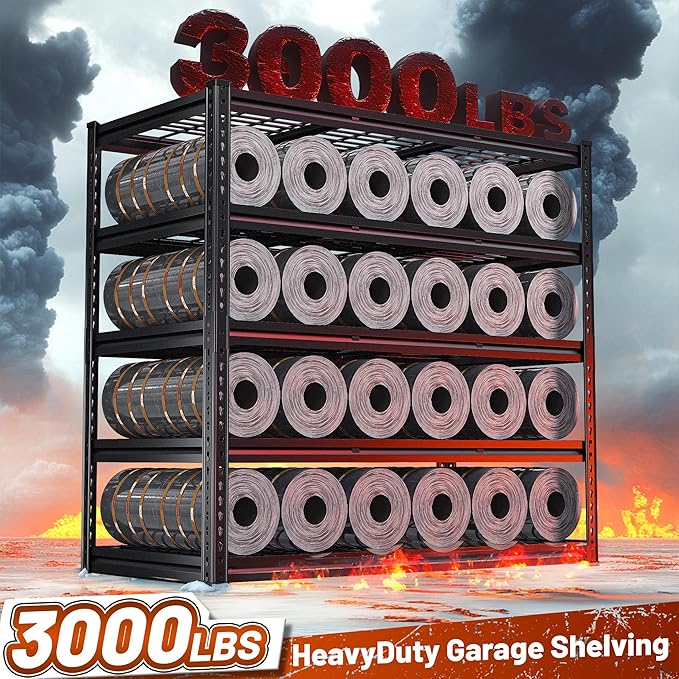 REIBII 48" W Garage Shelving 3000LBS Metal Shelving Heavy Duty Storage Shelves Adjustable Metal Shelf Industrial Pantry Shelves for Warehouse Garage Basement 48" W x 24" D x 72" H