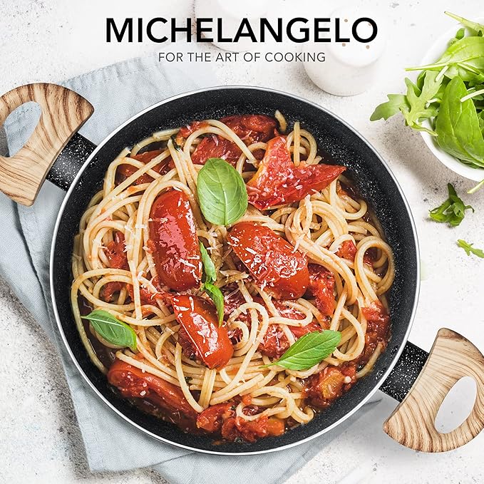 MICHELANGELO Stock Pot with Lid, 5 Quart Cooking Pot Nonstick, Granite Soup Pots with Lid, Induction Pot with Stay-cool Handle, 5 Qt Stockpot Non Stick Pots Black