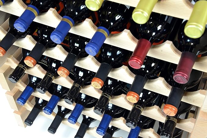 sfDisplay.com,LLC. Modular Wine Rack Beechwood 32-96 Bottle Capacity 8 Bottles Across up to 12 Rows Newest Improved Model (96 Bottles - 12 Rows)