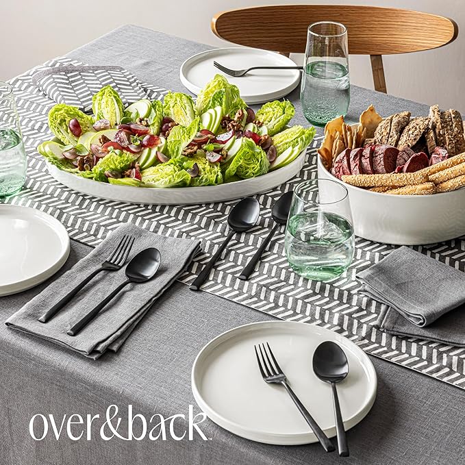 over&back Stackable Stoneware Serving Platter - Elegant 1-Piece Oval Serving Platter to Complete Your Kitchen Set - Perfect for Appetizers, Desserts, and More - 16" L x 11" W - Glossy White