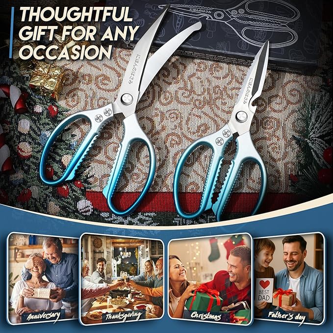 TIJERAS Kitchen Scissors Set Blue - Stainless Steel Kitchen Shear, Sharp Meat Scissors Dishwasher Safe, Heavy Duty Poultry Shears, Japanese Cooking Scissor for Food, Chicken Bones, and Turkey