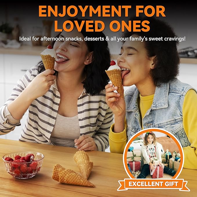 Baker's Friend Waffle Cone Maker Machine with Browning Control, Nonstick Waffle Bowl Maker, 7.5” Ice Cream Cone Maker, Thin Waffle Maker Crispy, Cone Roller & Bowl Press Included, Graphite