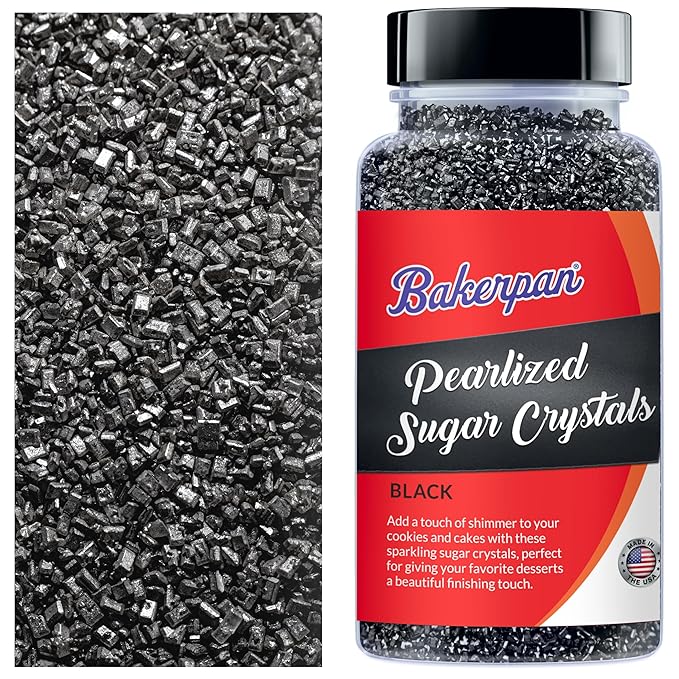 Bakerpan Pearlized Sugar Sprinkles for Baking - 5 Ounce - Sparkling Black Decorating Sugar Crystals for Cookies, Cake Pops, Ice Cream (Made in USA)